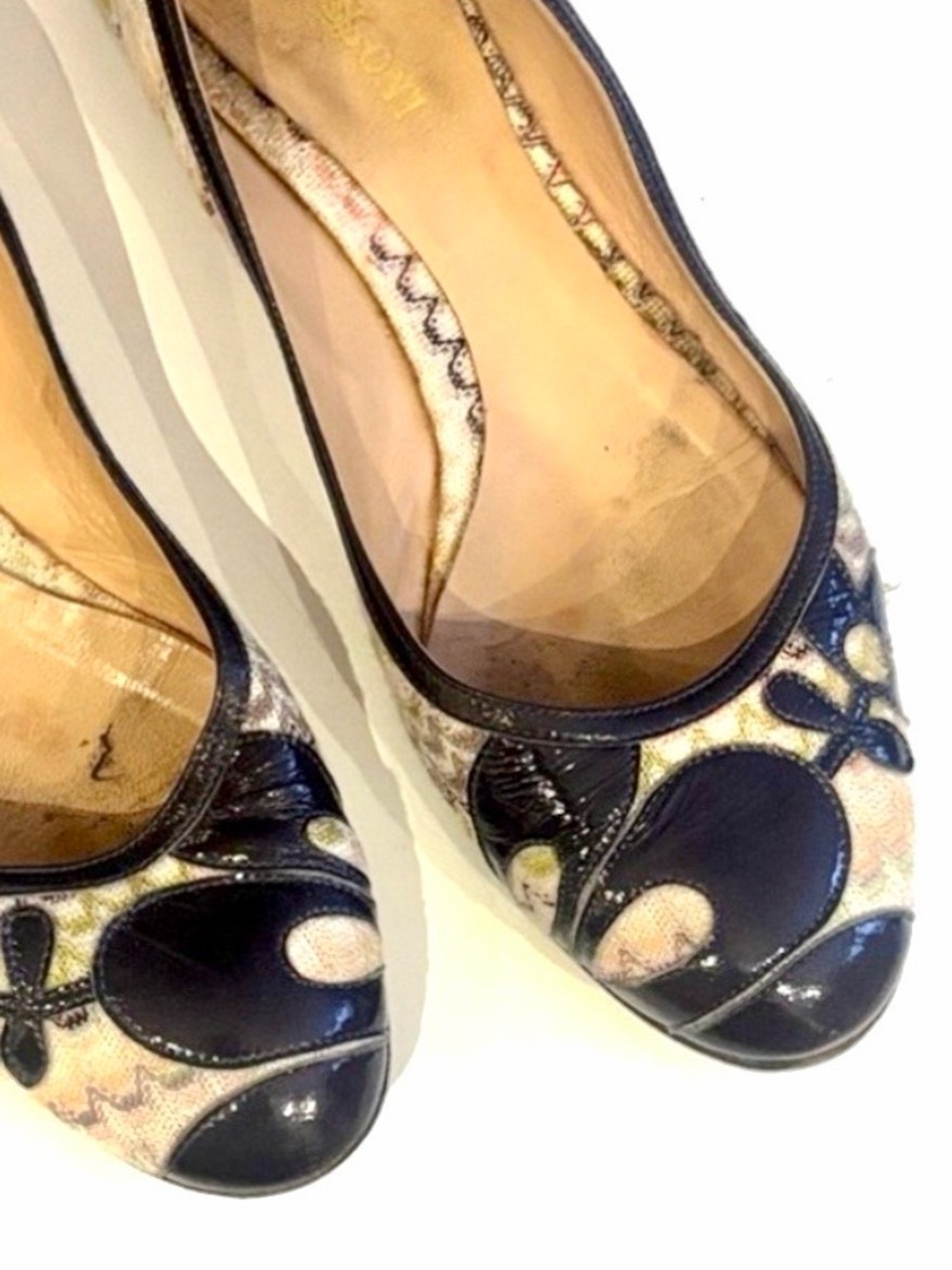 Missoni Artistic Navy Patent floral  and Cream Flats